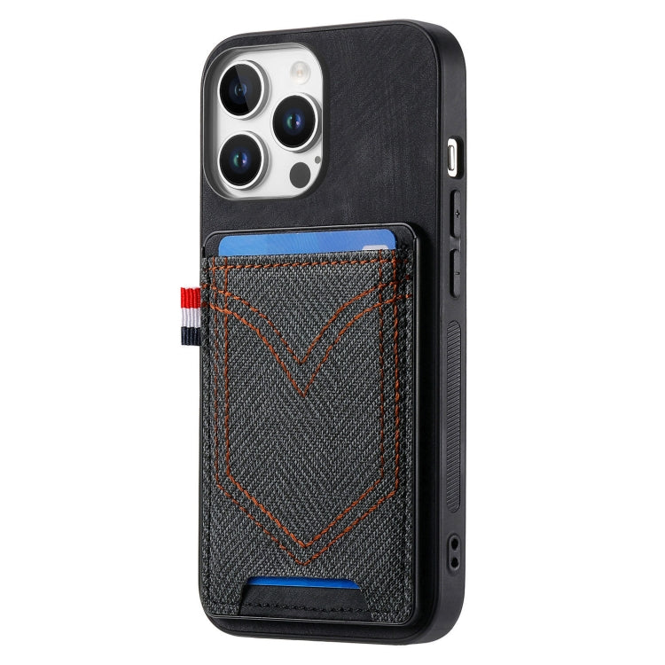 Denim Texture Leather Skin Phone Case with Card Slot, Compatible with iPhone 16 Pro