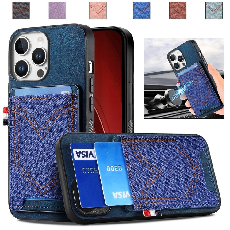 Denim Texture Leather Skin Phone Case with Card Slot, Compatible with iPhone 16 Pro