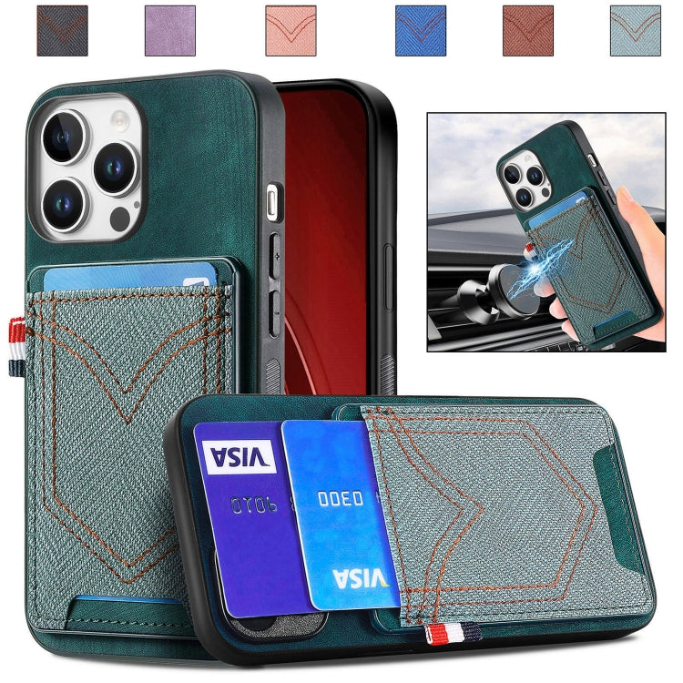 Denim Texture Leather Skin Phone Case with Card Slot, Compatible with iPhone 16 Pro