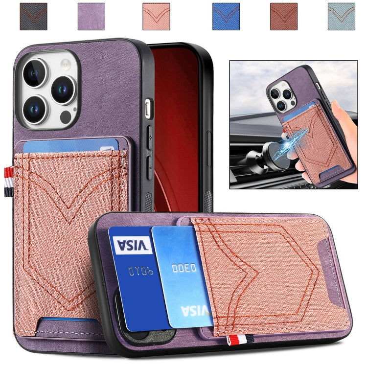 Denim Texture Leather Skin Phone Case with Card Slot, Compatible with iPhone 16 Pro