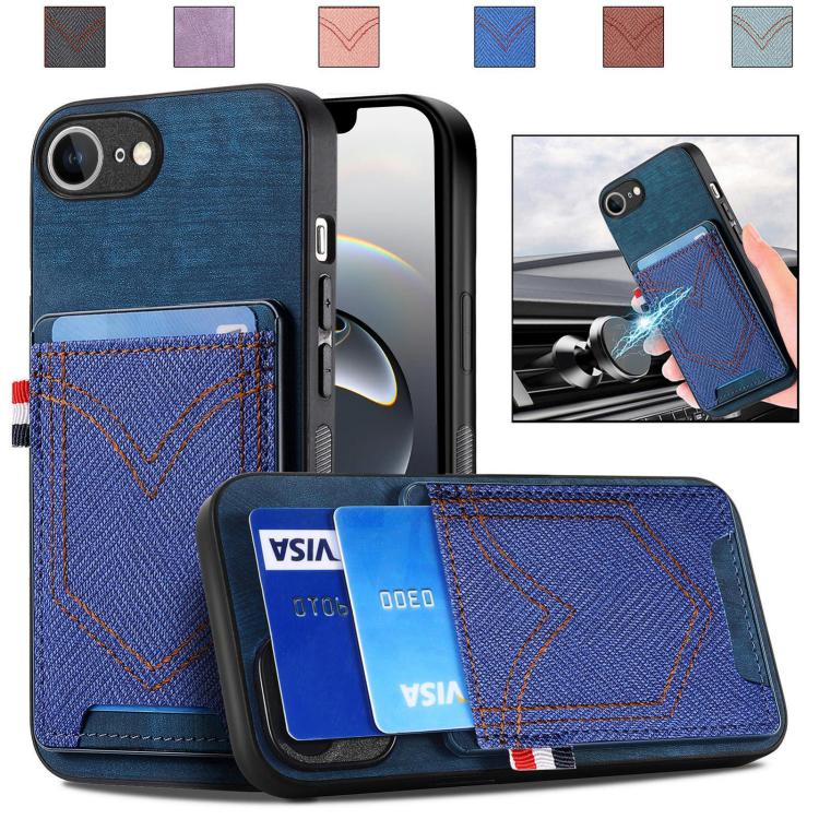 Denim Texture Leather Skin Phone Case with Card Slot, iPhone 16e