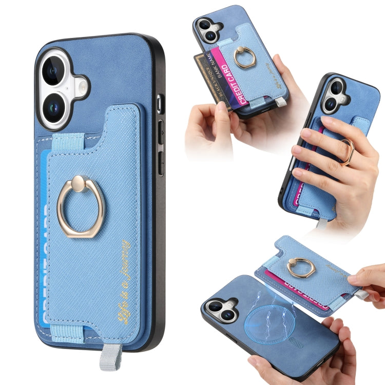 Retro Magsafe Cross Leather Ring Holder Card Bag Phone Case, Compatible with iPhone 16
