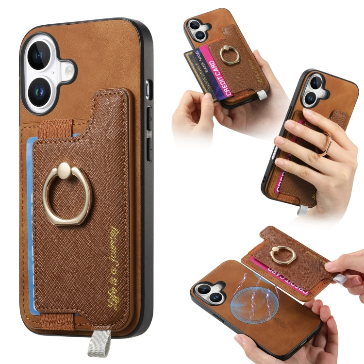 Retro Magsafe Cross Leather Ring Holder Card Bag Phone Case, Compatible with iPhone 16