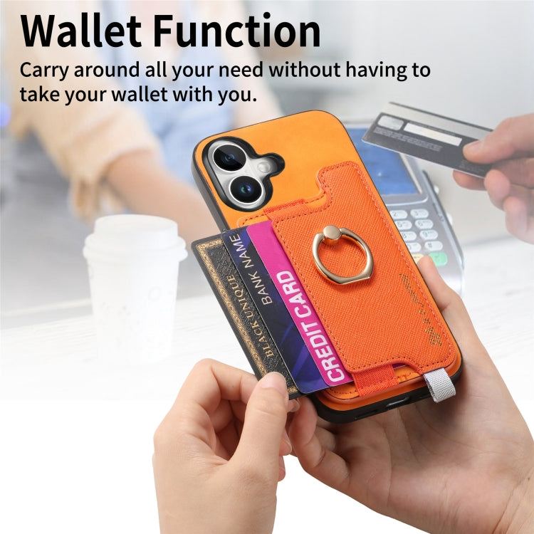 Retro Magsafe Cross Leather Ring Holder Card Bag Phone Case, Compatible with iPhone 16 Plus