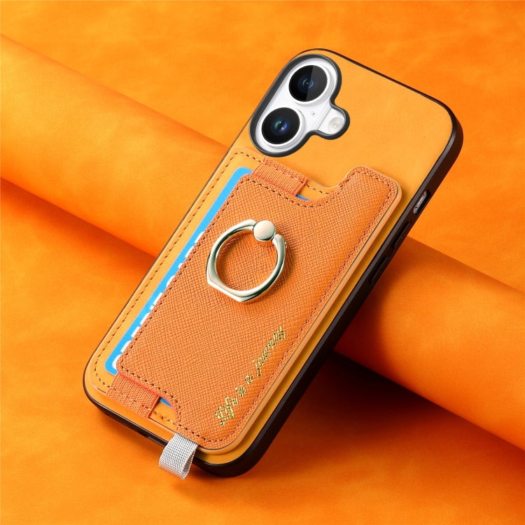 Retro Magsafe Cross Leather Ring Holder Card Bag Phone Case, Compatible with iPhone 16 Plus