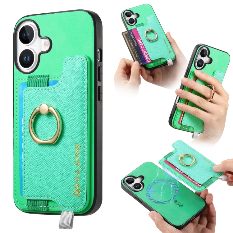 Retro Magsafe Cross Leather Ring Holder Card Bag Phone Case, Compatible with iPhone 16 Plus