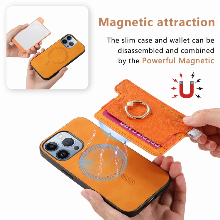 Retro Magsafe Cross Leather Ring Holder Card Bag Phone Case, Compatible with iPhone 16 Pro Max