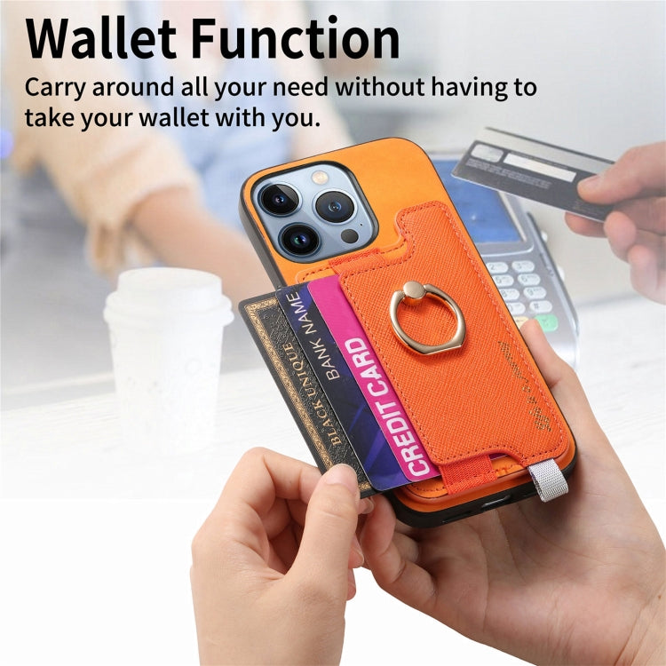 Retro Magsafe Cross Leather Ring Holder Card Bag Phone Case, Compatible with iPhone 16 Pro Max