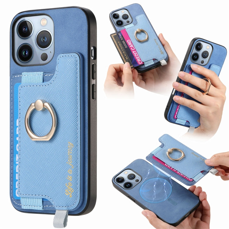 Retro Magsafe Cross Leather Ring Holder Card Bag Phone Case, Compatible with iPhone 16 Pro Max