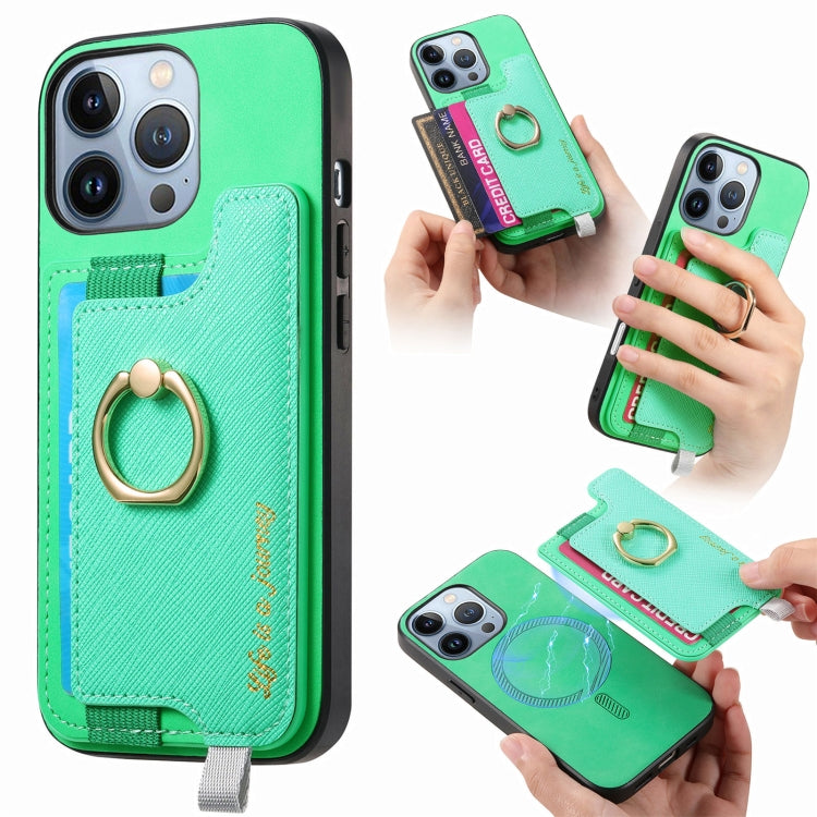 Retro Magsafe Cross Leather Ring Holder Card Bag Phone Case, Compatible with iPhone 16 Pro Max