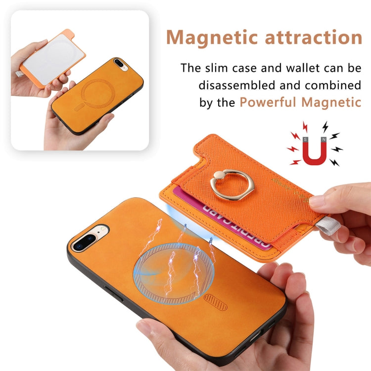 Retro Magsafe Cross Leather Ring Holder Card Bag Phone Case, Compatible with iPhone 7 / 8 / SE 2022