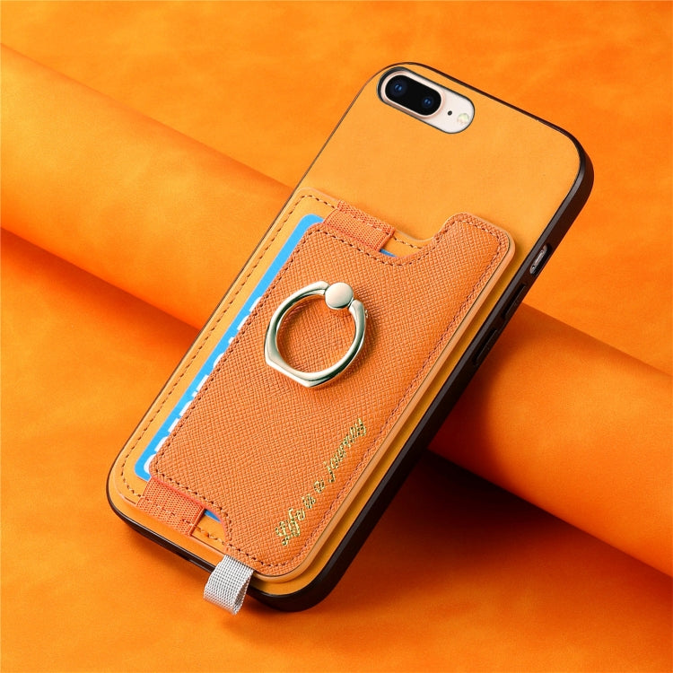 Retro Magsafe Cross Leather Ring Holder Card Bag Phone Case, Compatible with iPhone 7 / 8 / SE 2022