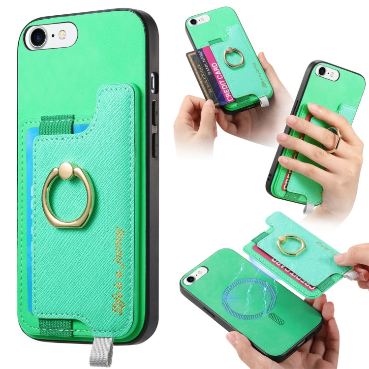 Retro Magsafe Cross Leather Ring Holder Card Bag Phone Case, Compatible with iPhone 7 / 8 / SE 2022