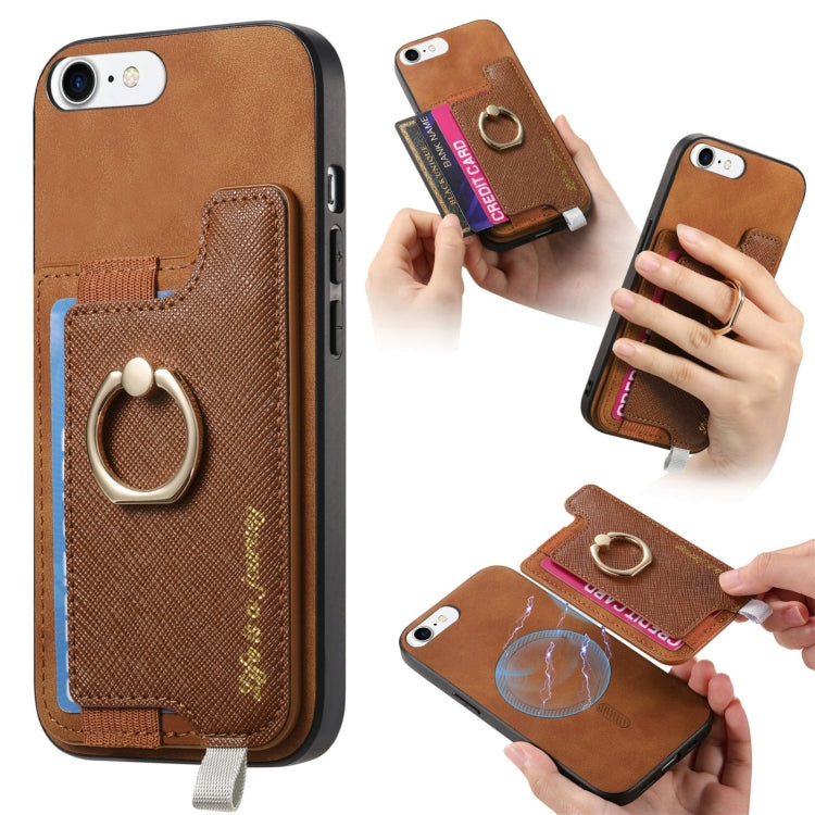 Retro Magsafe Cross Leather Ring Holder Card Bag Phone Case, Compatible with iPhone 7 / 8 / SE 2022