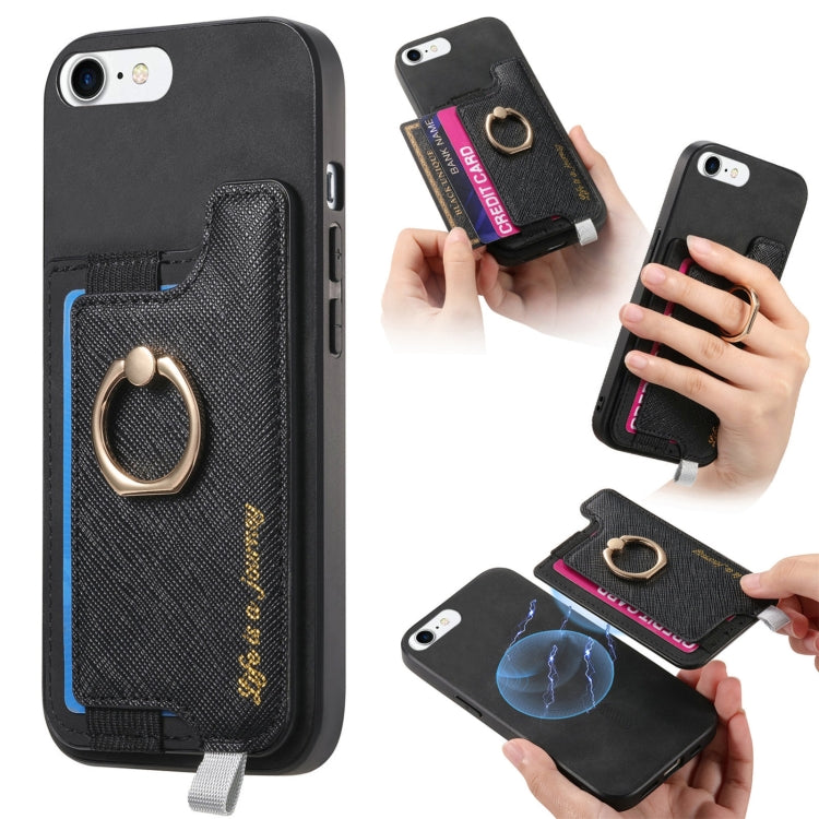 Retro Magsafe Cross Leather Ring Holder Card Bag Phone Case, Compatible with iPhone 7 / 8 / SE 2022