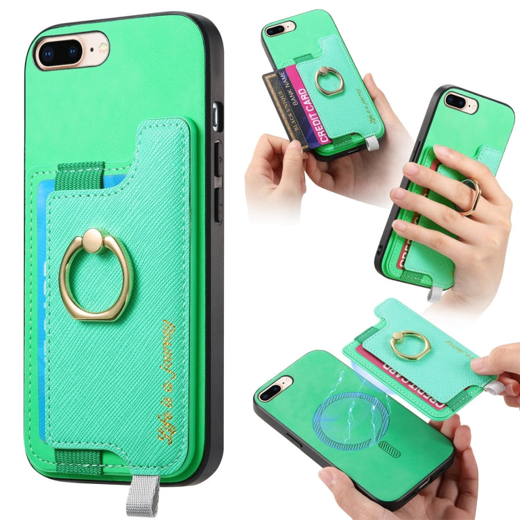 Retro Magsafe Cross Leather Ring Holder Card Bag Phone Case, Compatible with iPhone 7 Plus / 8 Plus