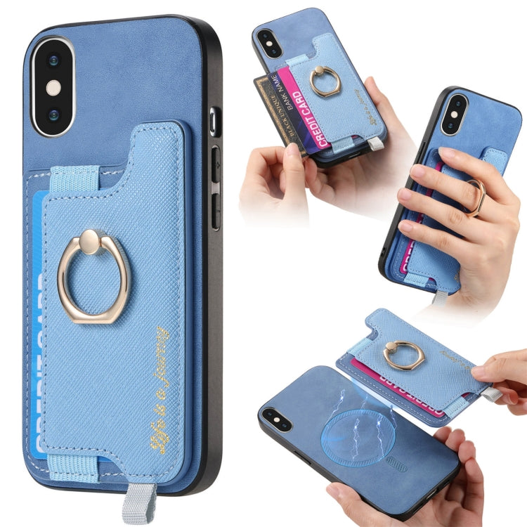 Retro Magsafe Cross Leather Ring Holder Card Bag Phone Case, Compatible with iPhone X / XS
