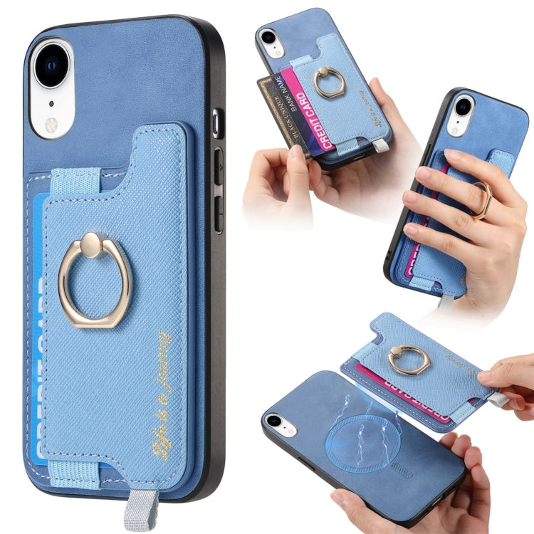 Retro Magsafe Cross Leather Ring Holder Card Bag Phone Case, Compatible with iPhone XR