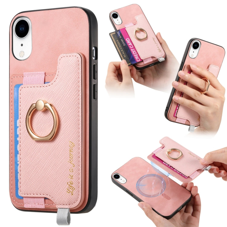 Retro Magsafe Cross Leather Ring Holder Card Bag Phone Case, Compatible with iPhone XR