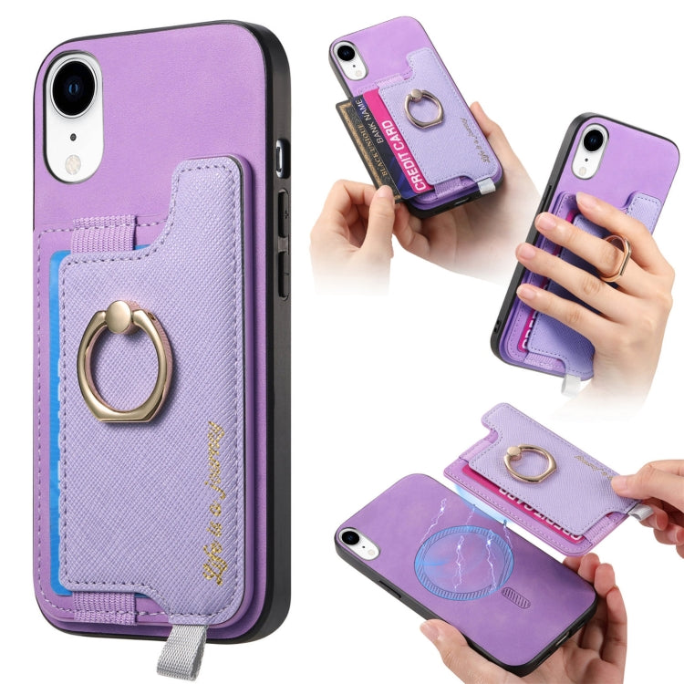 Retro Magsafe Cross Leather Ring Holder Card Bag Phone Case, Compatible with iPhone XR