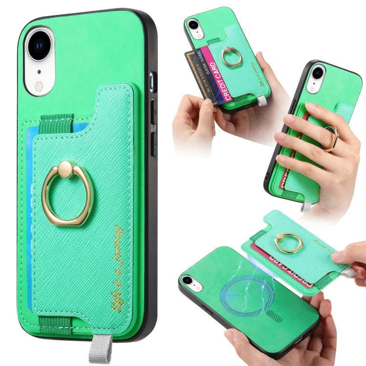 Retro Magsafe Cross Leather Ring Holder Card Bag Phone Case, Compatible with iPhone XR