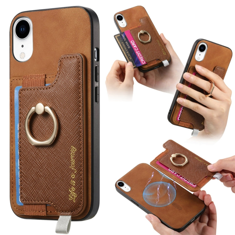 Retro Magsafe Cross Leather Ring Holder Card Bag Phone Case, Compatible with iPhone XR