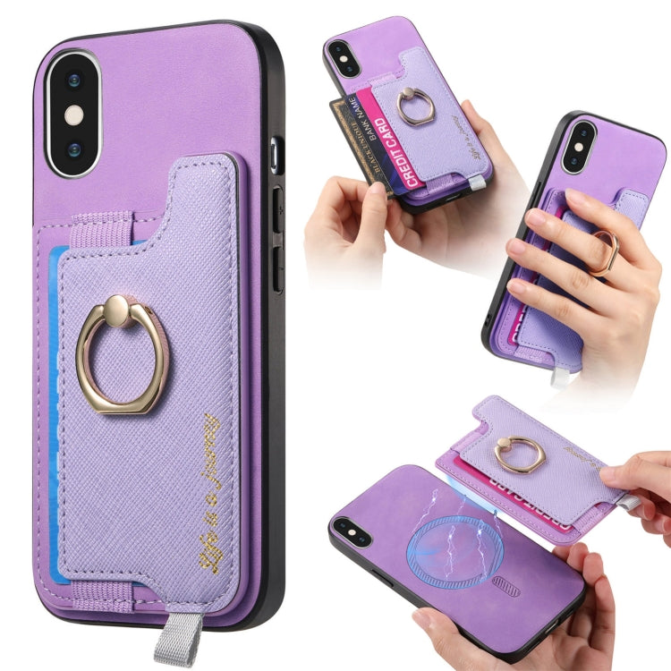 Retro Magsafe Cross Leather Ring Holder Card Bag Phone Case, Compatible with iPhone XS Max