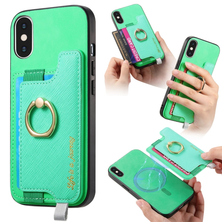 Retro Magsafe Cross Leather Ring Holder Card Bag Phone Case, Compatible with iPhone XS Max