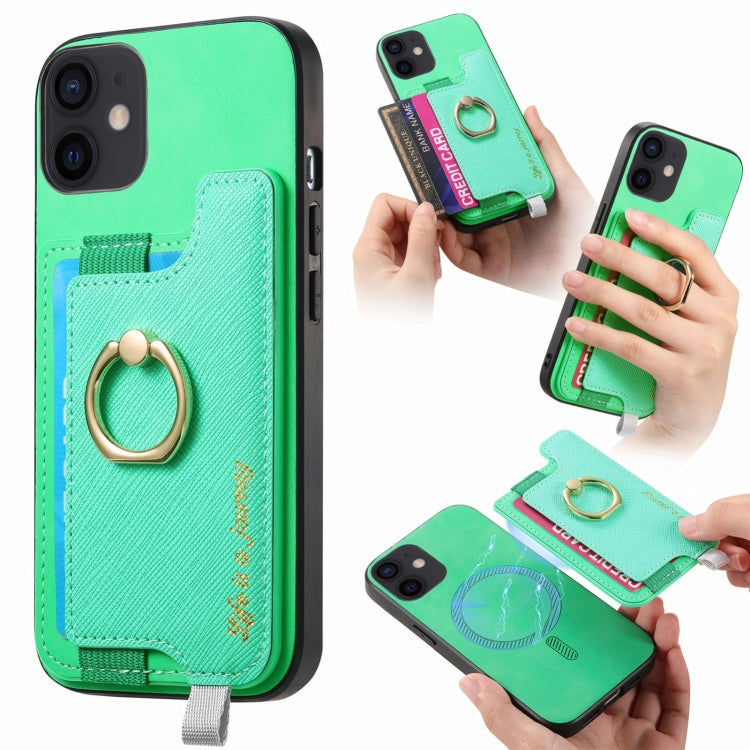 Retro Magsafe Cross Leather Ring Holder Card Bag Phone Case, Compatible with iPhone 11