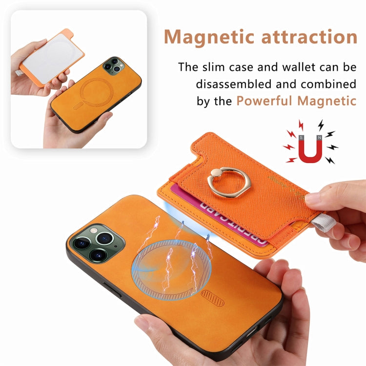 Retro Magsafe Cross Leather Ring Holder Card Bag Phone Case, Compatible with iPhone 11 Pro