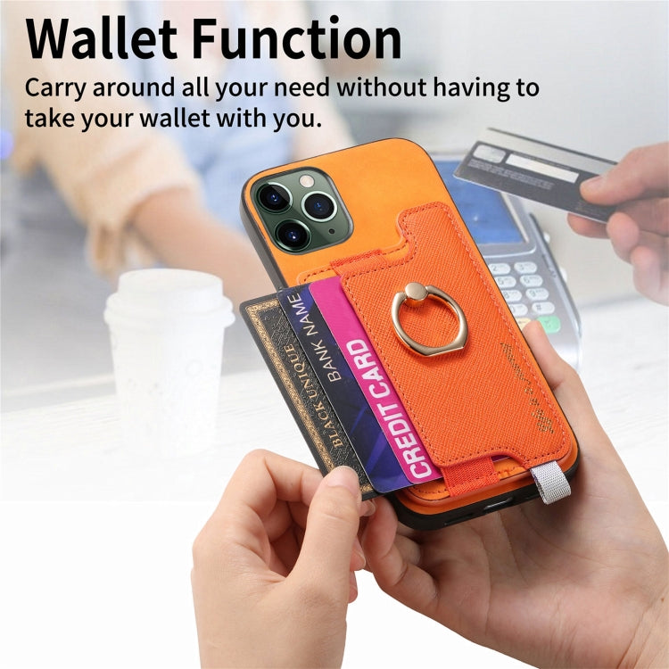 Retro Magsafe Cross Leather Ring Holder Card Bag Phone Case, Compatible with iPhone 11 Pro