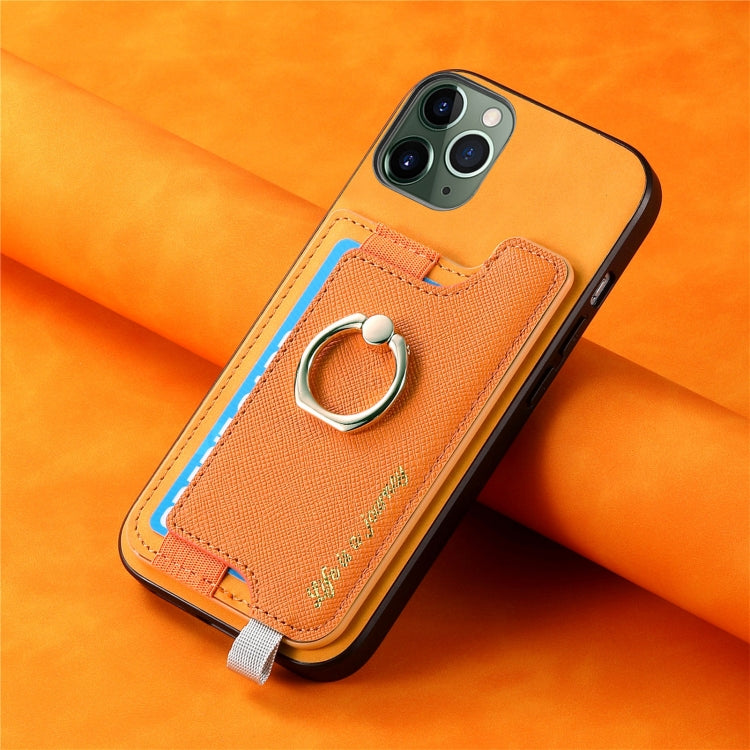 Retro Magsafe Cross Leather Ring Holder Card Bag Phone Case, Compatible with iPhone 11 Pro