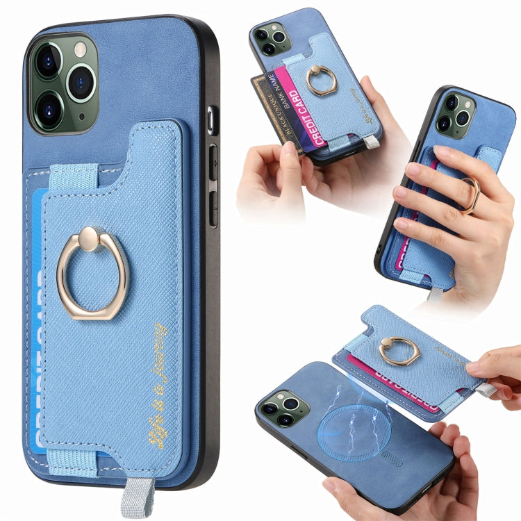 Retro Magsafe Cross Leather Ring Holder Card Bag Phone Case, Compatible with iPhone 11 Pro