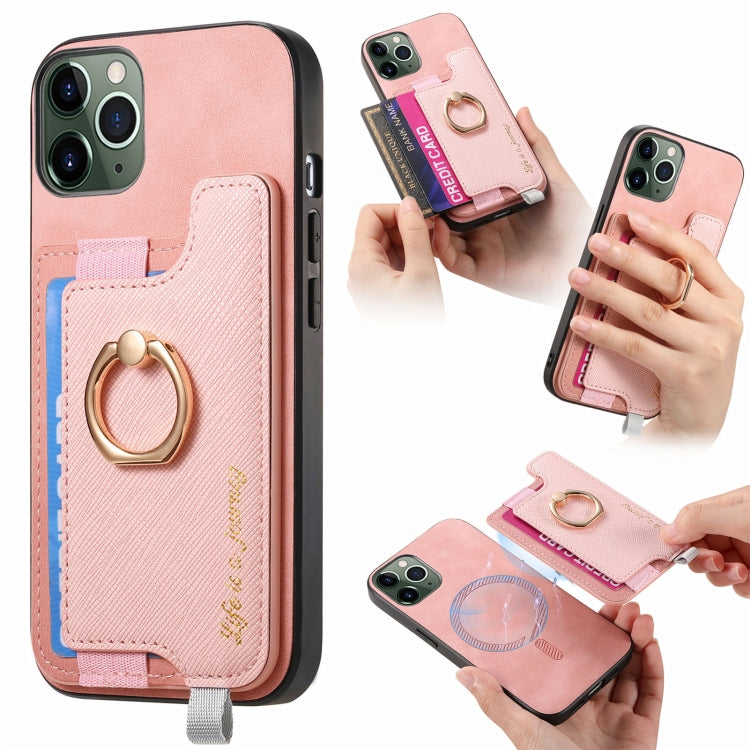 Retro Magsafe Cross Leather Ring Holder Card Bag Phone Case, Compatible with iPhone 11 Pro