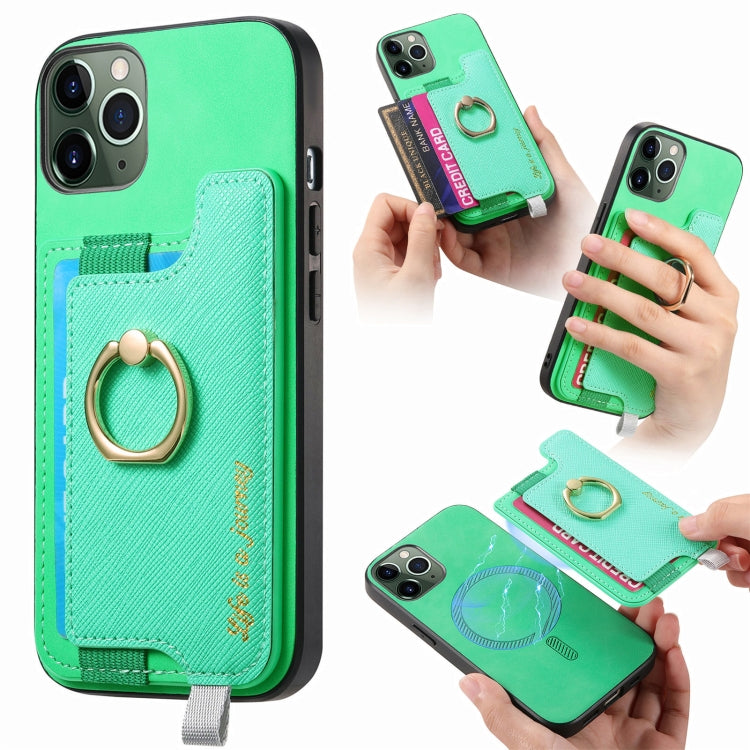 Retro Magsafe Cross Leather Ring Holder Card Bag Phone Case, Compatible with iPhone 11 Pro
