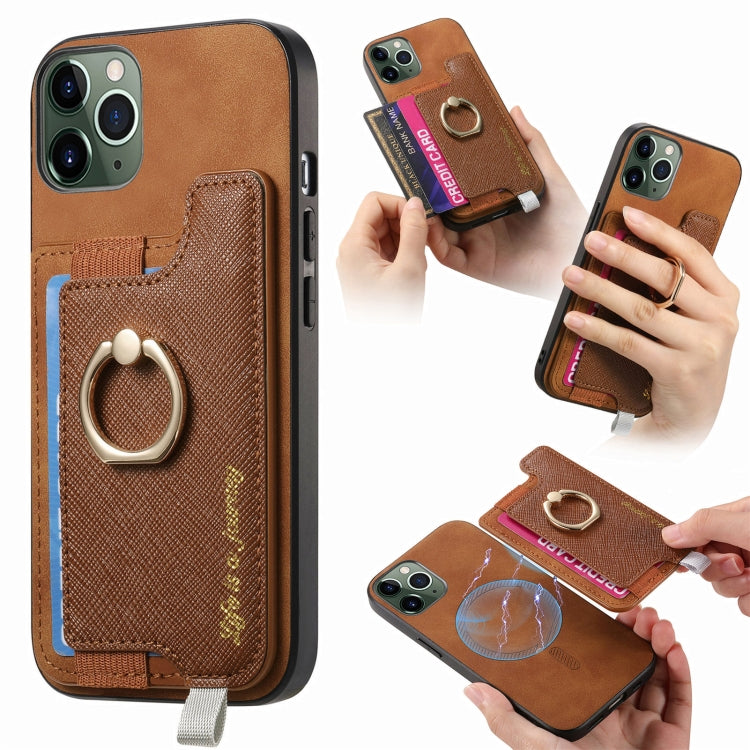 Retro Magsafe Cross Leather Ring Holder Card Bag Phone Case, Compatible with iPhone 11 Pro