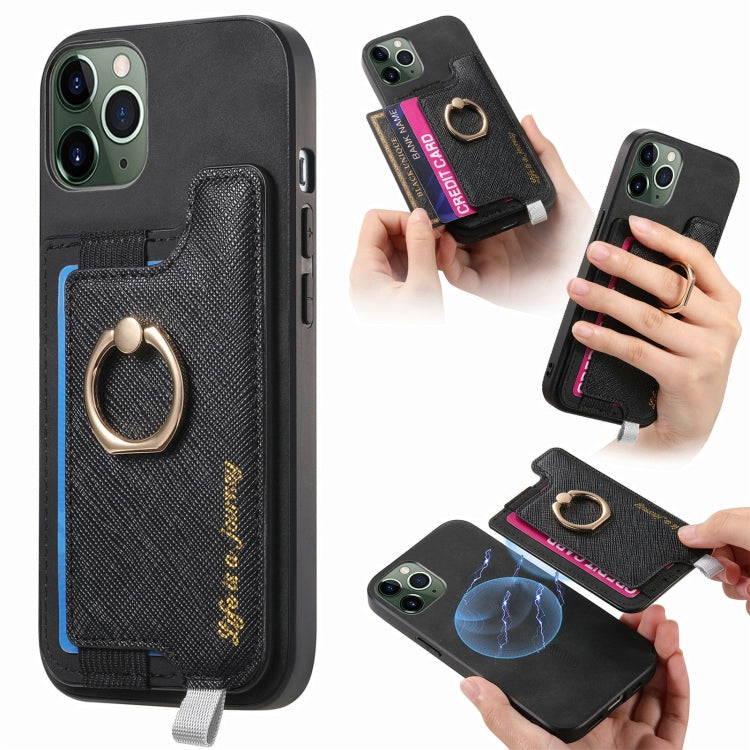 Retro Magsafe Cross Leather Ring Holder Card Bag Phone Case, Compatible with iPhone 11 Pro