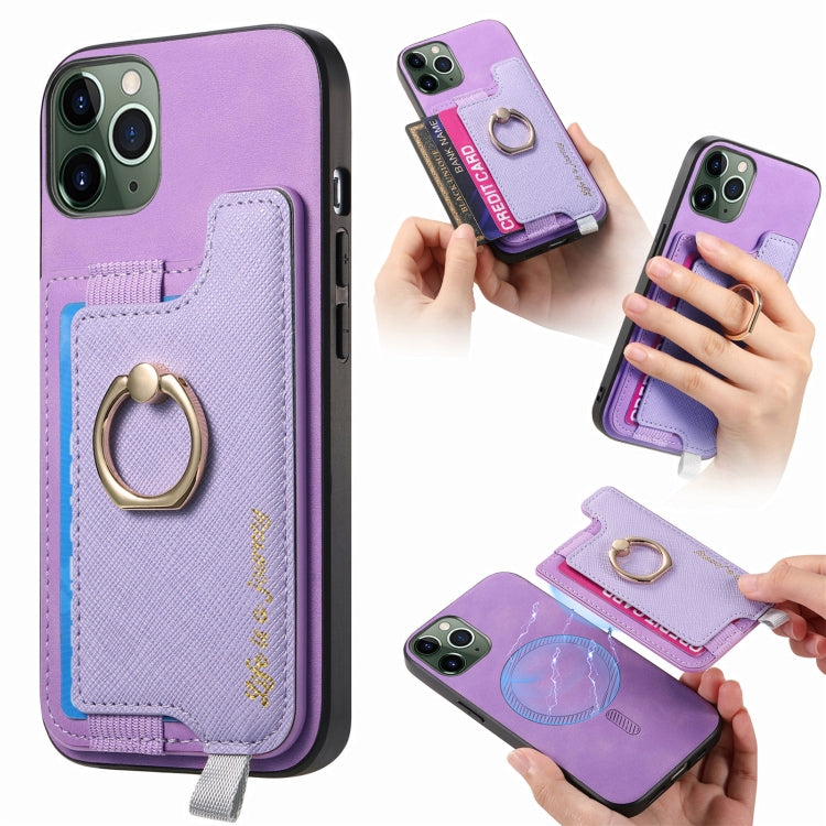 Retro Magsafe Cross Leather Ring Holder Card Bag Phone Case, Compatible with iPhone 11 Pro Max