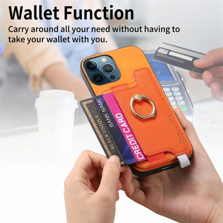 Retro Magsafe Cross Leather Ring Holder Card Bag Phone Case, Compatible with iPhone 12 / 12 Pro