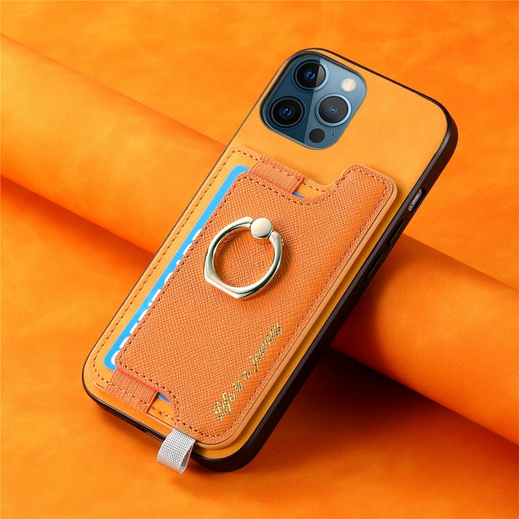 Retro Magsafe Cross Leather Ring Holder Card Bag Phone Case, Compatible with iPhone 12 / 12 Pro