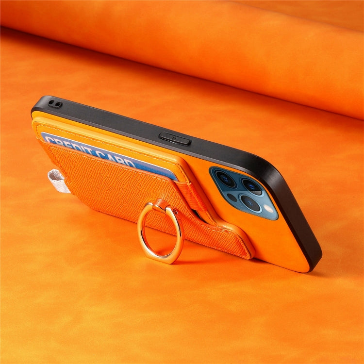 Retro Magsafe Cross Leather Ring Holder Card Bag Phone Case, Compatible with iPhone 12 / 12 Pro