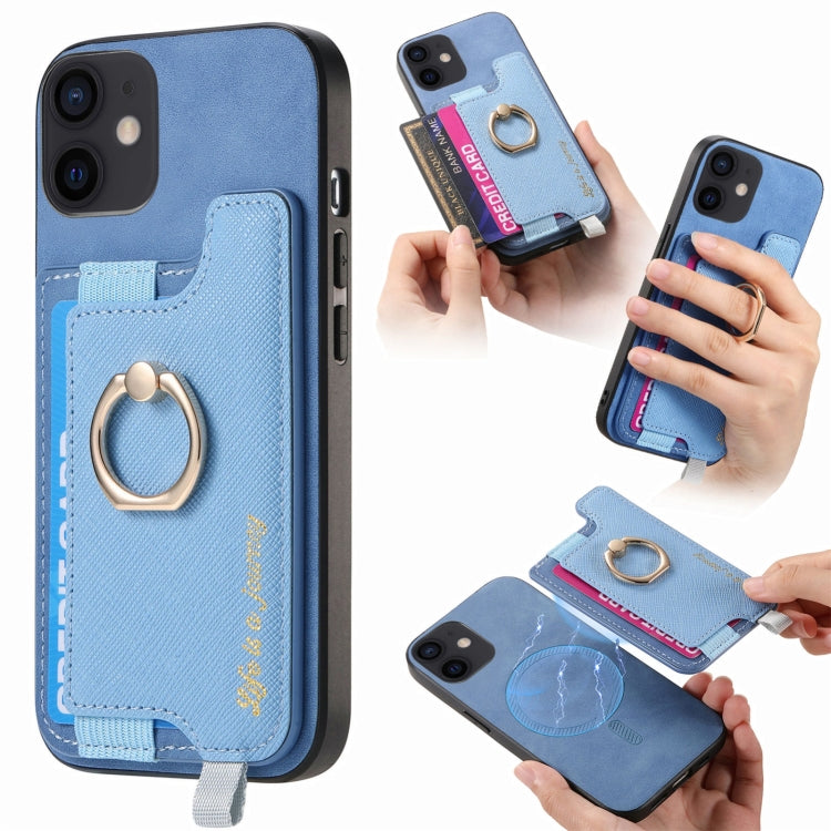 Retro Magsafe Cross Leather Ring Holder Card Bag Phone Case, Compatible with iPhone 12 / 12 Pro