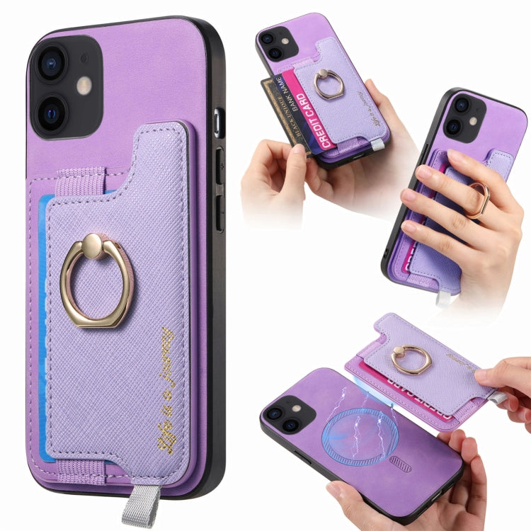 Retro Magsafe Cross Leather Ring Holder Card Bag Phone Case, Compatible with iPhone 12 / 12 Pro