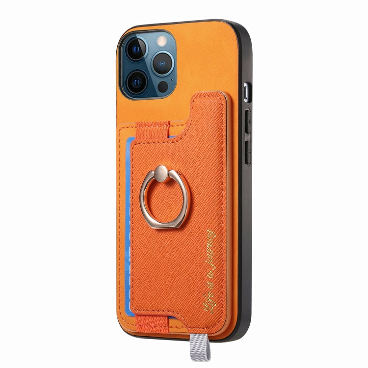 Retro Magsafe Cross Leather Ring Holder Card Bag Phone Case, Compatible with iPhone 12 Pro Max