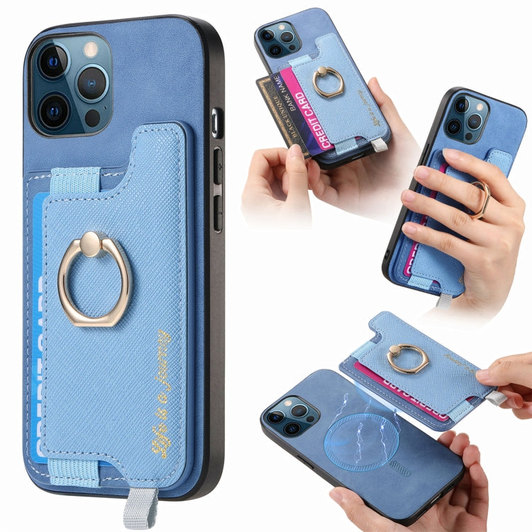 Retro Magsafe Cross Leather Ring Holder Card Bag Phone Case, Compatible with iPhone 12 Pro Max