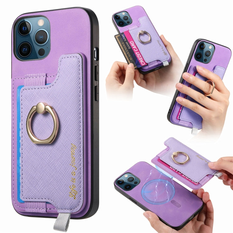 Retro Magsafe Cross Leather Ring Holder Card Bag Phone Case, Compatible with iPhone 12 Pro Max