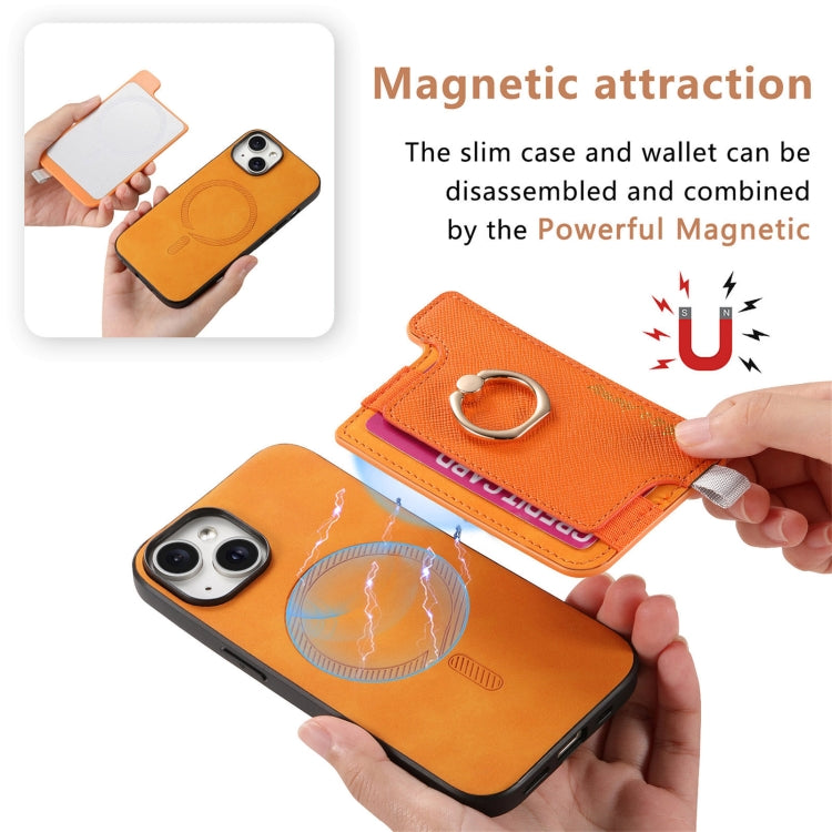 Retro Magsafe Cross Leather Ring Holder Card Bag Phone Case, Compatible with iPhone 14 Plus