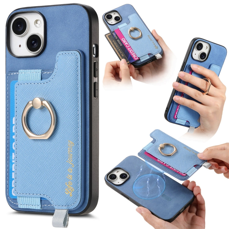 Retro Magsafe Cross Leather Ring Holder Card Bag Phone Case, Compatible with iPhone 14 Plus