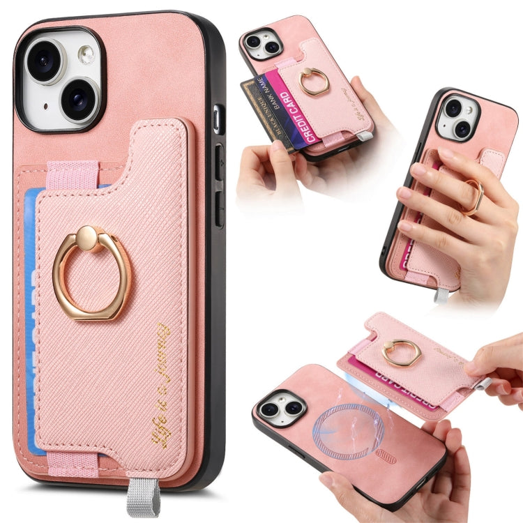 Retro Magsafe Cross Leather Ring Holder Card Bag Phone Case, Compatible with iPhone 15