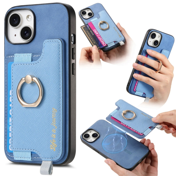 Retro Magsafe Cross Leather Ring Holder Card Bag Phone Case, Compatible with iPhone 15 Plus